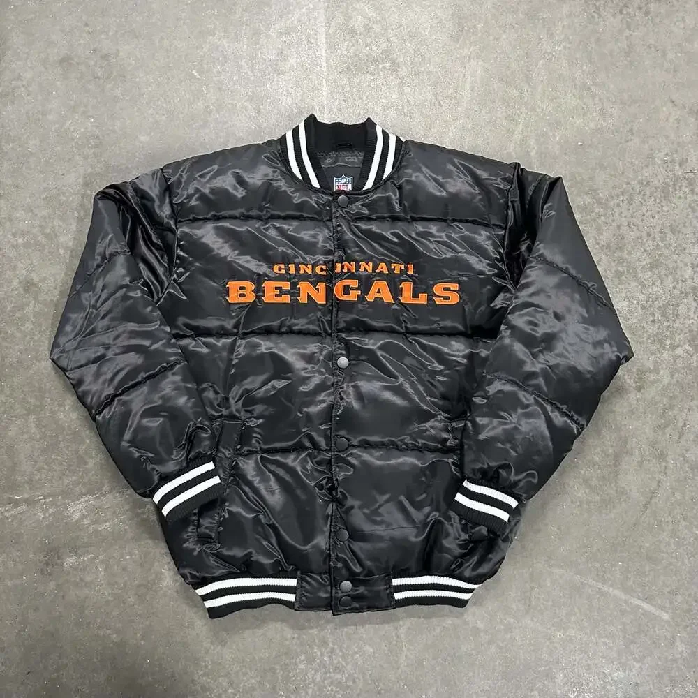 G-III Sports NFL Cincinnati Bengals Black Satin Puffer Bomber Jacket Size Small